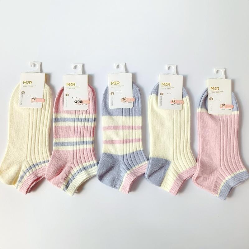Women's Candy Color Double Needle Cotton Socks – Summer Non-Slip, Breathable, Sweat-Absorbent, Low-Cut Korean Style.