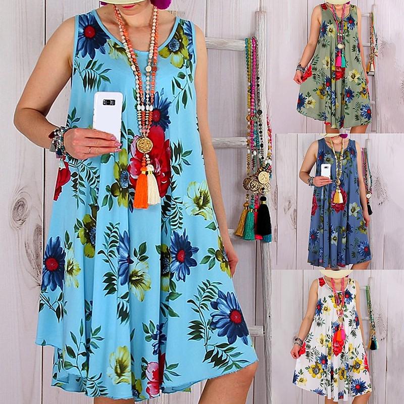 Summer New Loose Print Sleeveless Women's Dress