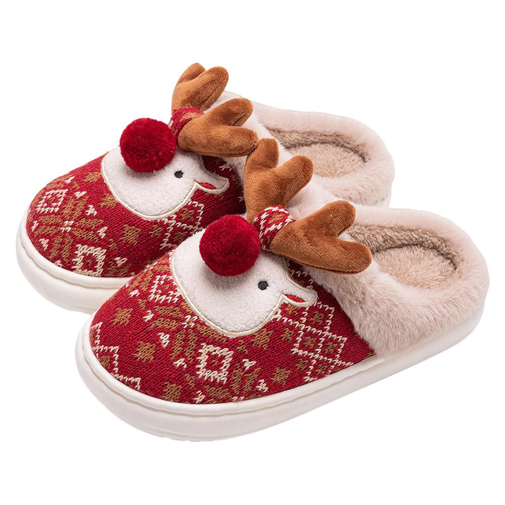 Christmas Elk Plush Slippers Furry Reindeer Slipper Comfortable Soft Couple Slippers Anti Slip Cartoon Elk Slides for Men Women