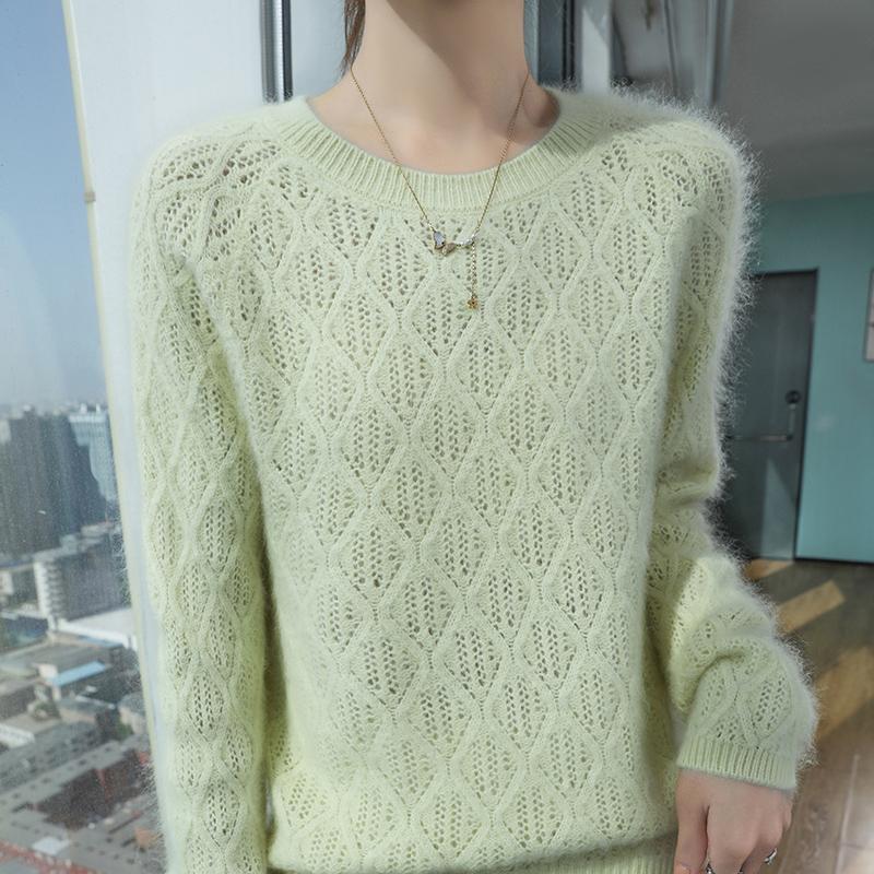 Prodyšný svetr ze směsi norka Dámský lehký pletený top pro všechna roční období