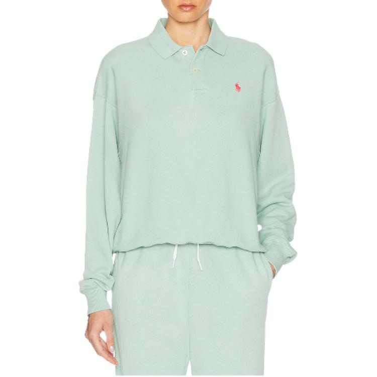 Polo Ralph Lauren Solid Logo Button Long Sleeve Sweatshirt Women sweatshirt Essex-Green 211965097-001