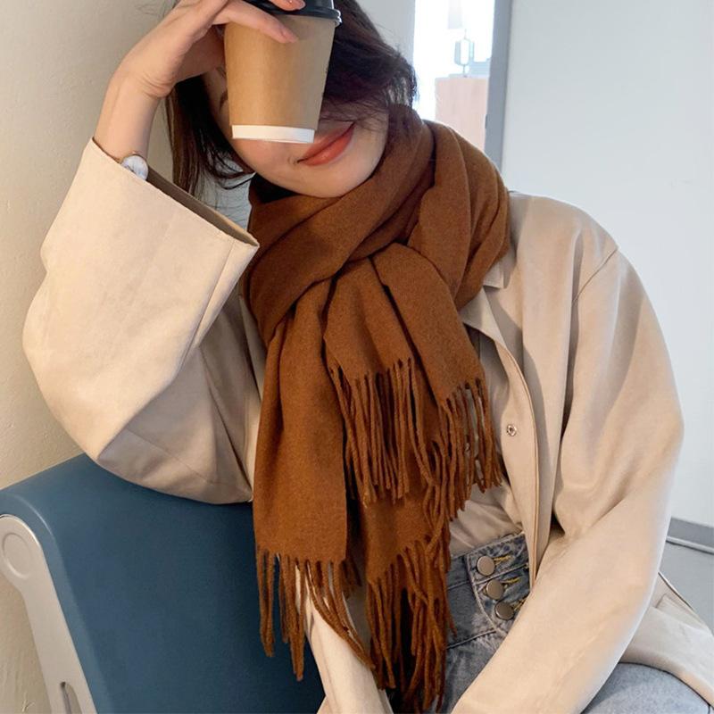 New solid color Maillard scarf women's winter high-end wool dopamine imitation cashmere scarf warm scarf