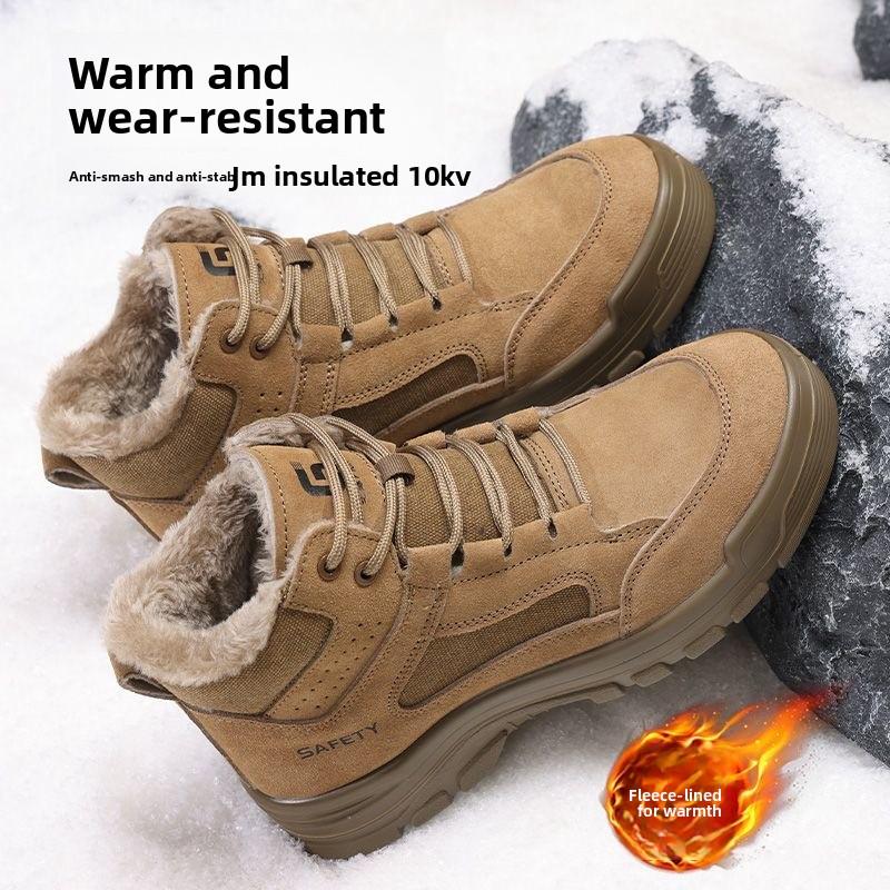 Fleece-lined Work Shoes for Men Woman Winter Steel Toe Boots Thickened Warm Woman Anti-smashing Working Shoes Men Protective