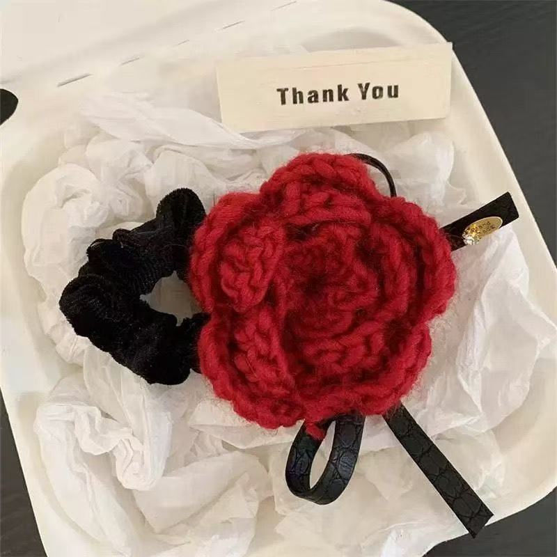 

Высокоэластичная резинка для волос плетеная роза держатель для хвостика прочная цветочная повязка для волос женщины красный