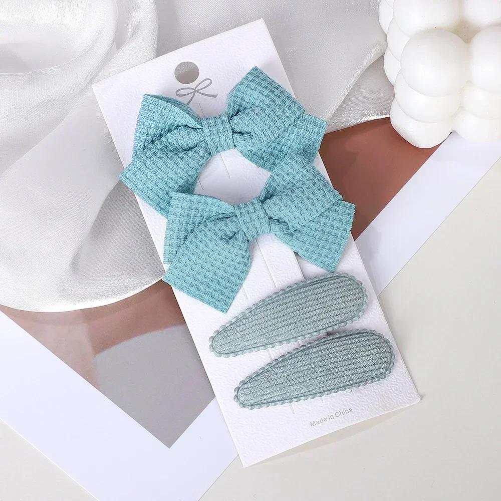 RAINBOW BOWS 4Pcs/Set Solid Bowknot BB Hair Clips Set for Girls New Handmade Hairpin Barrettes Headwear Kids Hair Accessories