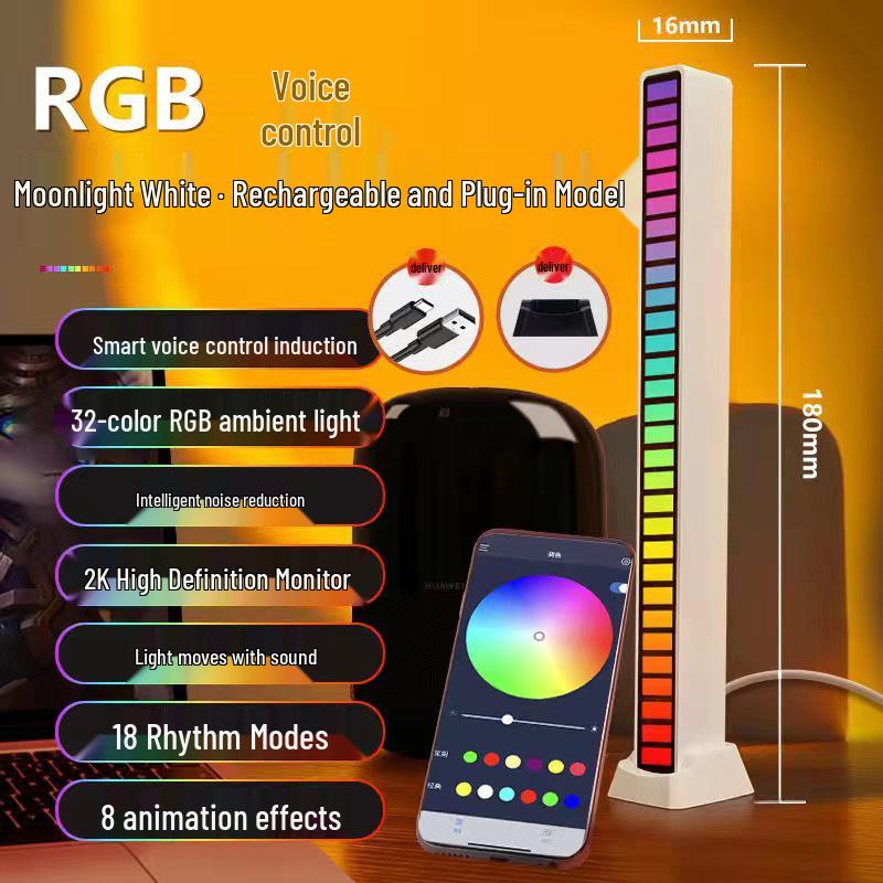 Voice-Controlled RGB Ambient Light: Sound-Activated Music Rhythm for Desktop or Car with APP Control, Esports Ornament