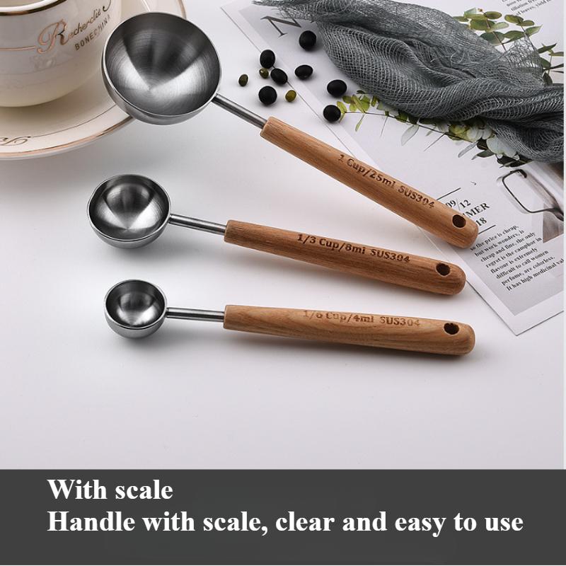 1pc Stainless Steel Measuring Spoon, Wooden Handle Milk Powder Spoon, Non-Stick Powder and Non-Rust Seasoning Measuring Spoon