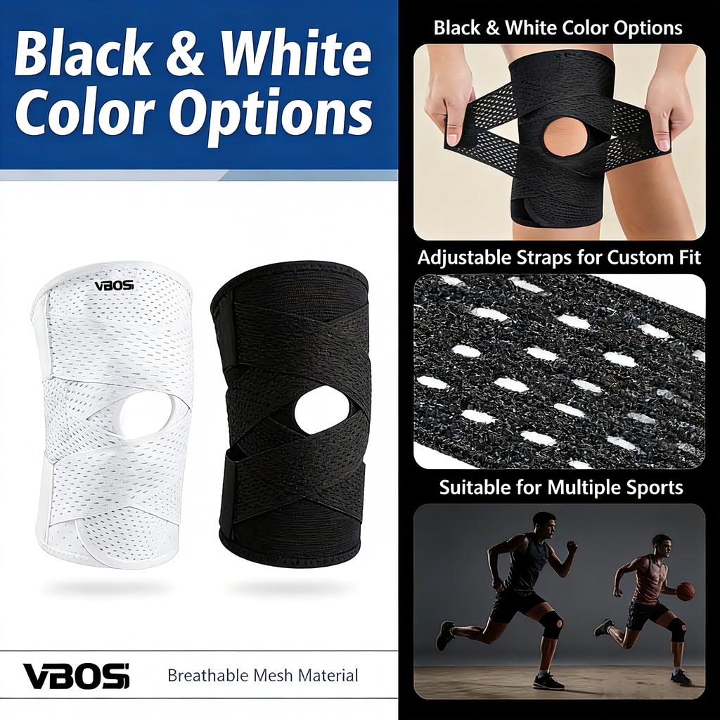 Compression Knee Support Brace Air Mesh Fabric Side Stabilizers for Meniscus Tear Arthritis Knee Pain Relief