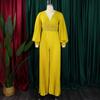 Women Pleated Jumpsuits Rompers Elegant V Neck Long Sleeve Plus Zize Floor Length Party Rompers Clothe Women Pants