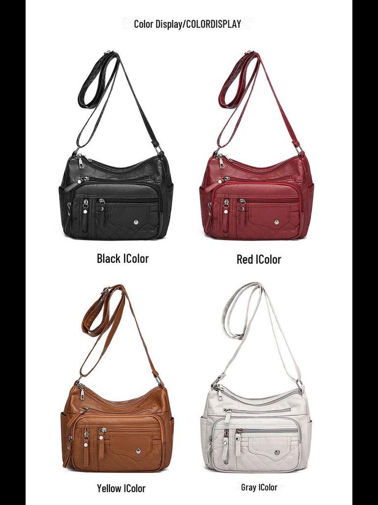 Bolsa de Ombro Mensageiro Feminina de Couro Macio com Vários Compartimentos e Camadas