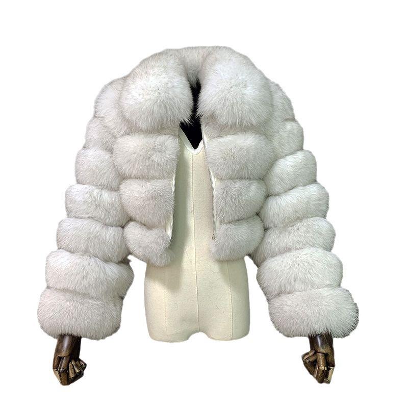 European and American women's clothing short with knotted sleeves imitation fur top women's autumn and winter warm jacket plush fashion versatile