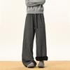 51 Hip-Hop Trendy Brand Old Money Style Solid Color Fleece-Lined Thick Straight-Leg Pants Men's Winter American-Style Loose Versatile Casual Pants
