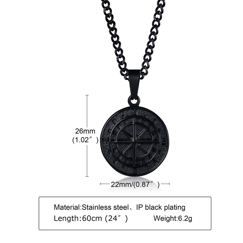 Fashion Jewelry, Stainless Steel Compass Pendant, Coin Compass Men'S Hip Hop Necklace Pn-1527