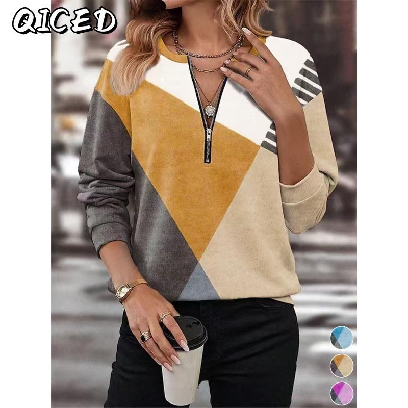 QICED Camicette e Camicie Casual da Donna alla Moda a Maniche Lunghe