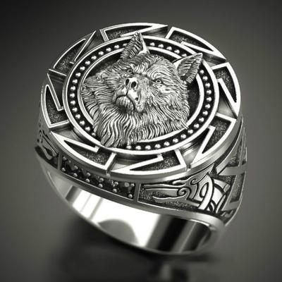 Mens Vintage Wolf Totem Ring Nordic Viking Warrior Wolf Head Ring Domineering Fashion Jewelry for Men