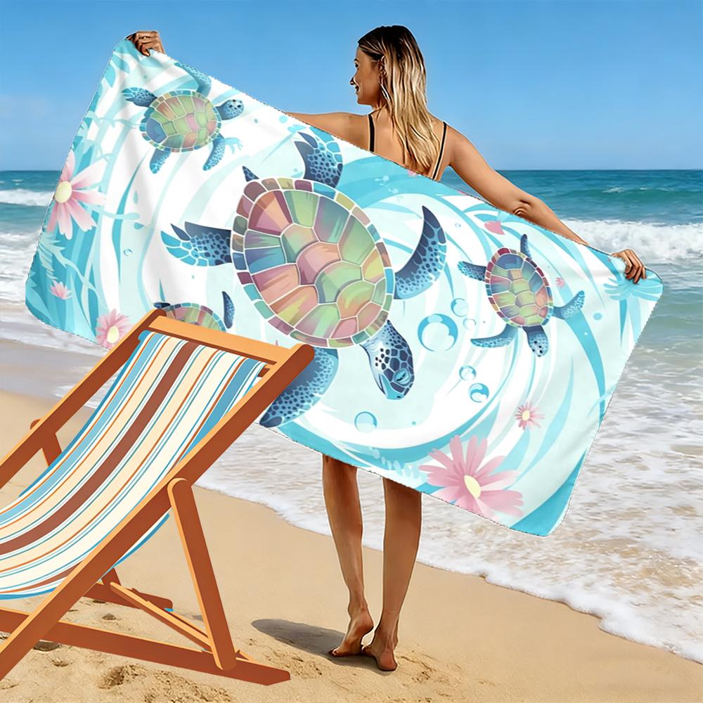 Sea Turtles and Floral Pattern Towel Beach towel quick-drying for travel outdoor sports jogging beach and swimming