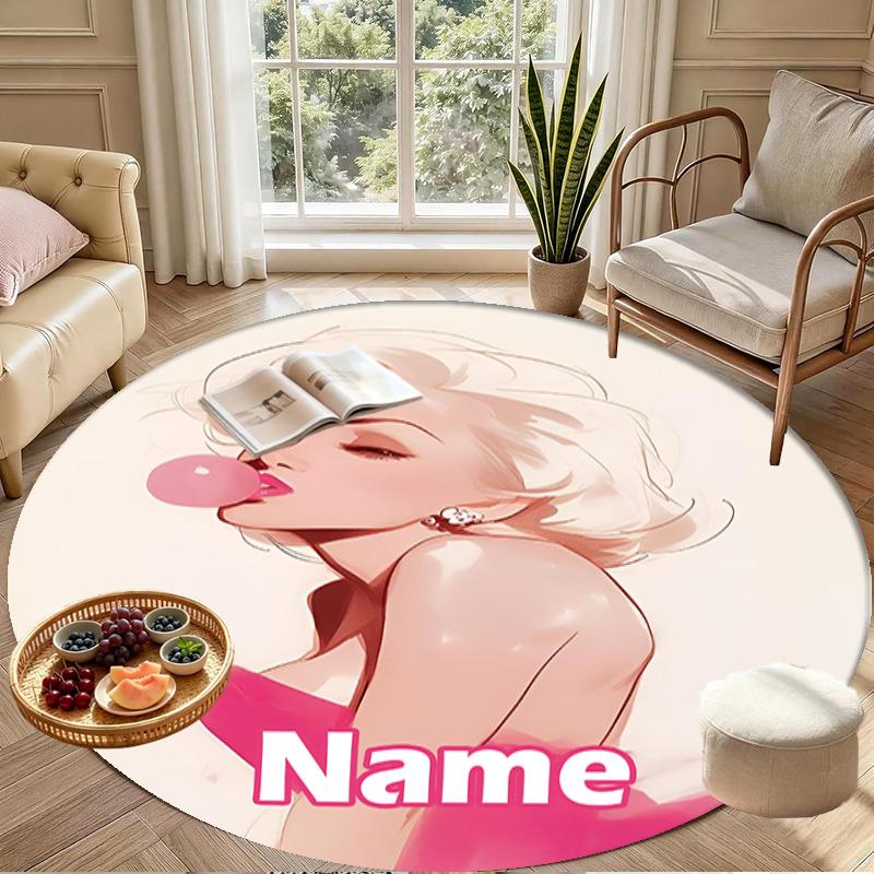 Custom Name Personalized Marilyn Monroe Print Round Rug, Versatile Home Decor Carpet, for Playroom, Apartment, Balcony, Entryway, Hallway Gift
