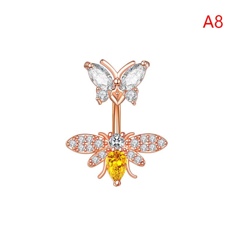 Butterfly Bee Belly Button Ring Stainless Steel Crystal Zircon Flower Navel Ring For Women Sexy Body Piercing Jewelry
