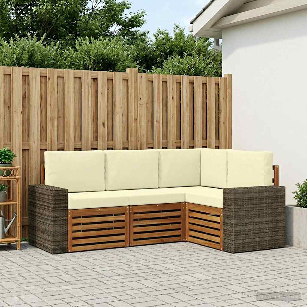 Outdoor Sofa Set with Cushions 4 Pcs Solid Acacia Wood