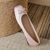 Fashion Deliate Bowtie Silk Ballerinas Woman Traf Pig Square Toe Flats Shallow Slip On Moccasins Femme Brides Wedding Shoes Pink Ballets