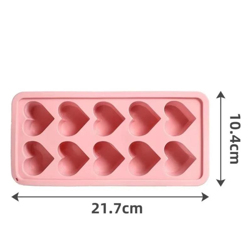 Ice Tray, Silicone Easy Release Ice Cube Mold, Reusable Love Heart Pink Blue Red 10 Compartment Cupcake Mold For Baking Freezing