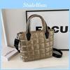 Stylish Korean Style Cotton Handbag Solid Color Grid Bag Women's Simple Shoulder Crossbody Bag