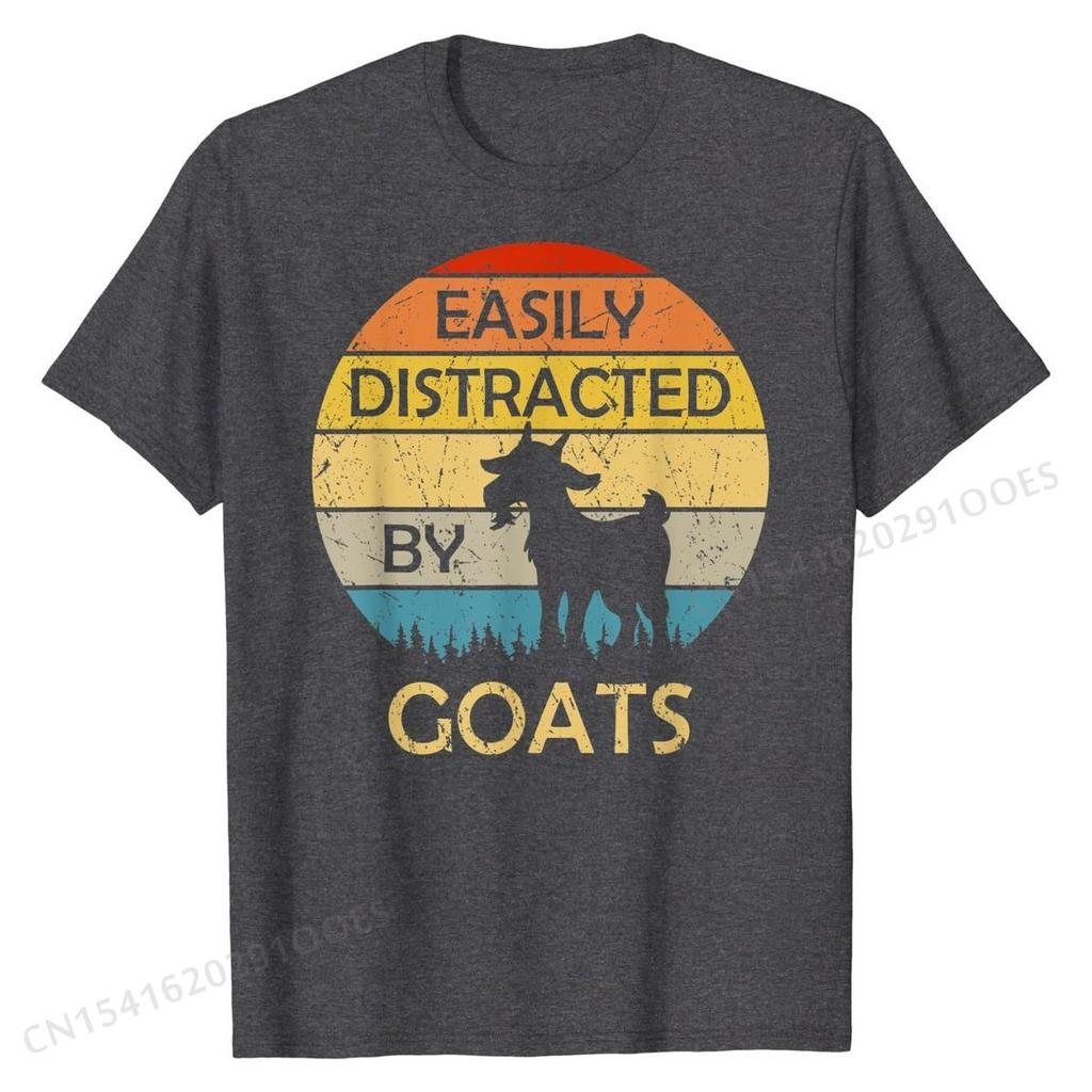 Easily Distracted By Goats Retro Vintage Funny Goat Lover T-Shirt T Shirt for Men Funny Tops & Tees Cute Personalized Cotton