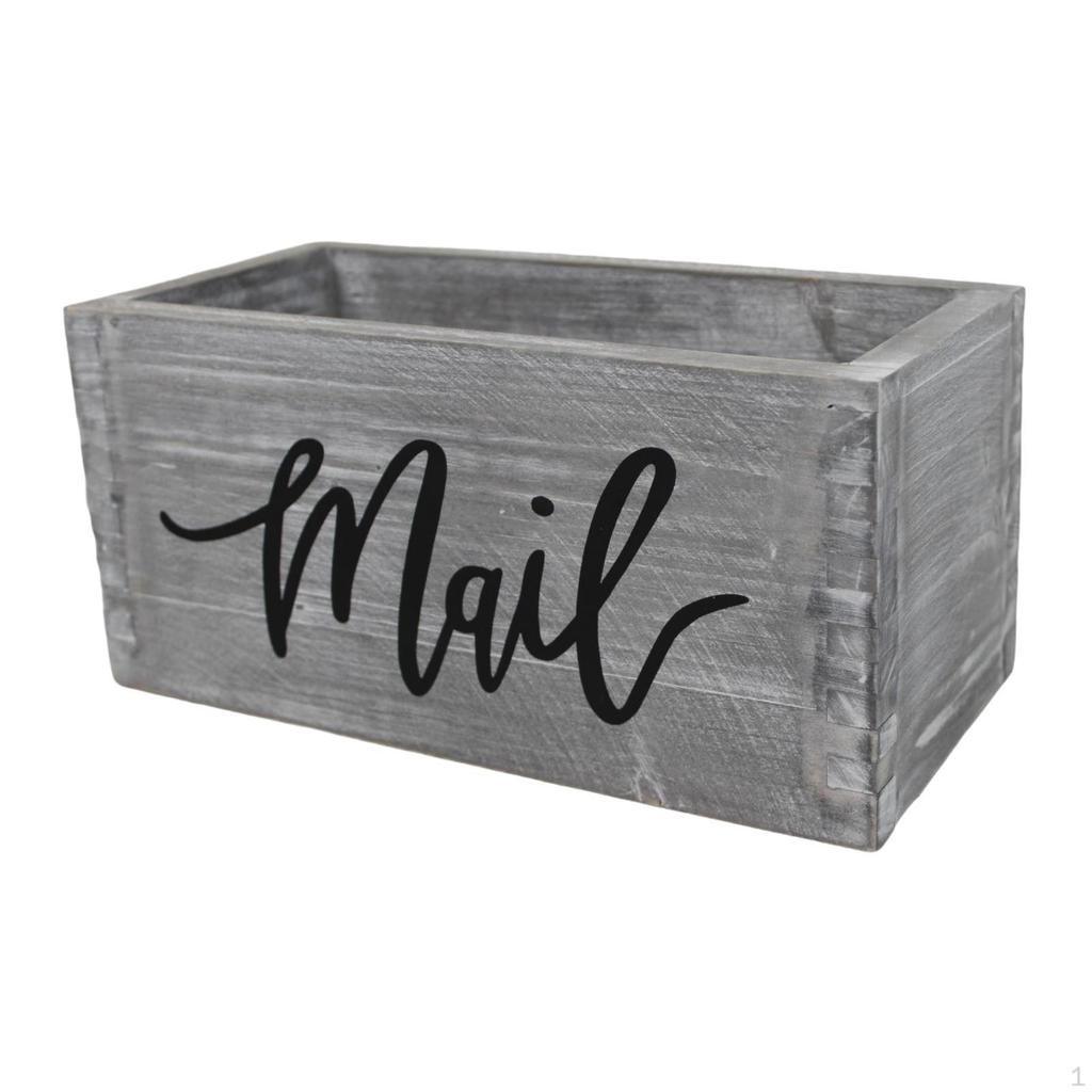 Wood Mail Box Storage Holder Letter Desk Organizer Rustic Basket Tabletop Mailbox for Home