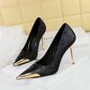 Fashion Luxury Satin Design Women Pumps Sexy Pointed Toe Metal Decoration Thine High Heels Elegant Banquet Mules Shoes for Women Tacones