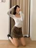 Korean Retro Plaid Short Skirt with Letter Embroidery - Women's Slimming A-line Style