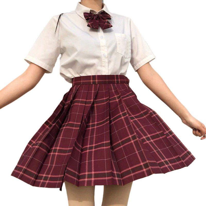 Authentic Summer School Uniform: Plaid Skirt & Short Sleeve Set for Elementary Students