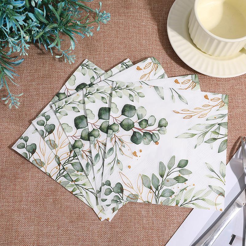 20Pcs Eucalyptus Disposable Napkins, Green Leaves Paper Napkins for Birthday Wedding Christmas Party Supplies