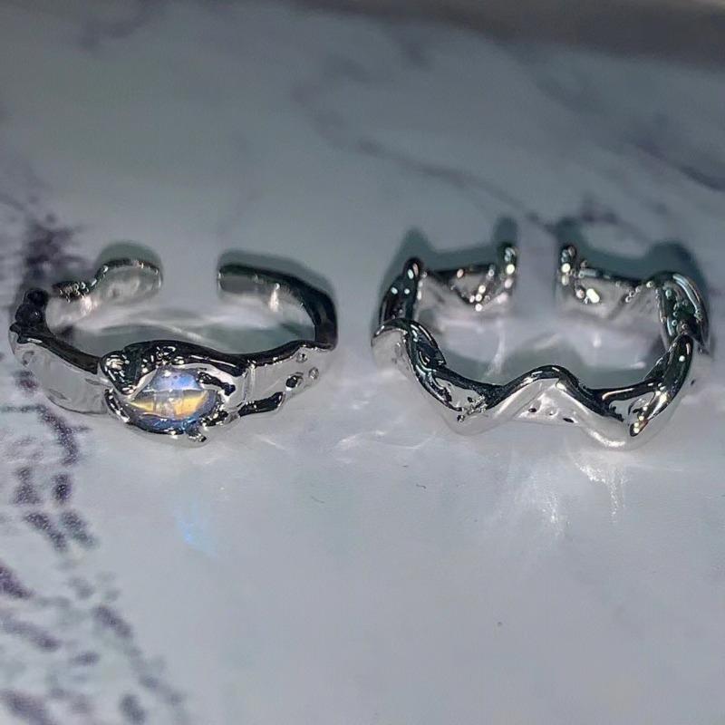 Ins Trendy Y2K Moonstone Irregular Ring Personalized Wave Rings for Women Men Adjustable Opening Ring Fashion Jewelry Gifts