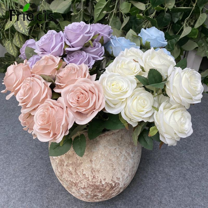 9 Hlav Hedvábných Simulačních Květin Oranžová Růže Kytice Domácí Dekorace Umělá Květina Diamantový Roh Růží Svazek Dekorace Obývacího Pokoj