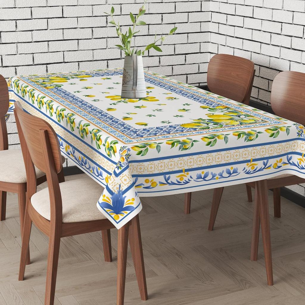 Wasserdichte Tischdecke mit Zitronenblüten-Aufdruck, Dekoration für Feiertage, Hochzeiten, Partys, Waschbare rechteckige Tischdecken, Tischdekoration für das Esszimmer