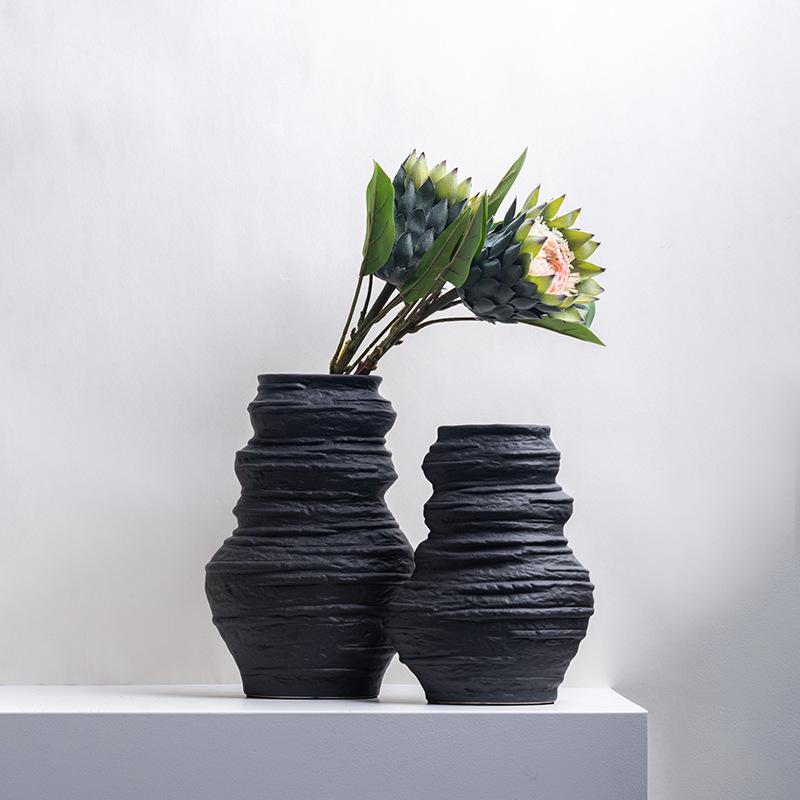 Ceramic Vase Stacked Stone Statues Flower Vase Irregular Folds Handmade Ceramic Pot Flower Vase Flower Arrangement Accessories