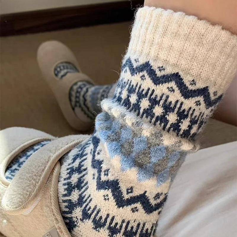 Kinder Dicke und Warme Fel Island Karomuster Wollsocken, Kälteschutz und Vielseitige Mutterschaftssocken für Damen