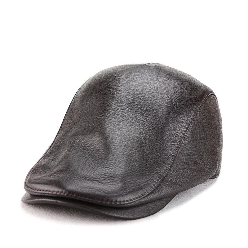 Unisex Genuine Leather Sheepskin Suede Flat Cap - Trendy Duckbill Beret for Spring, Autumn, and Winter