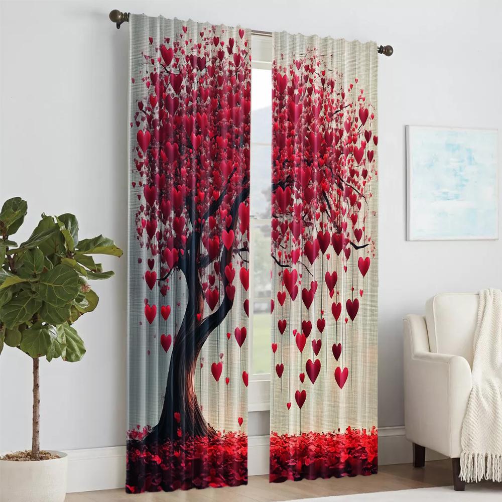 Set Of 2 Versatile Polyester Transparent Curtains Home Decoration Valentine Use Bedrooms Living Rooms Curtain For Area Made