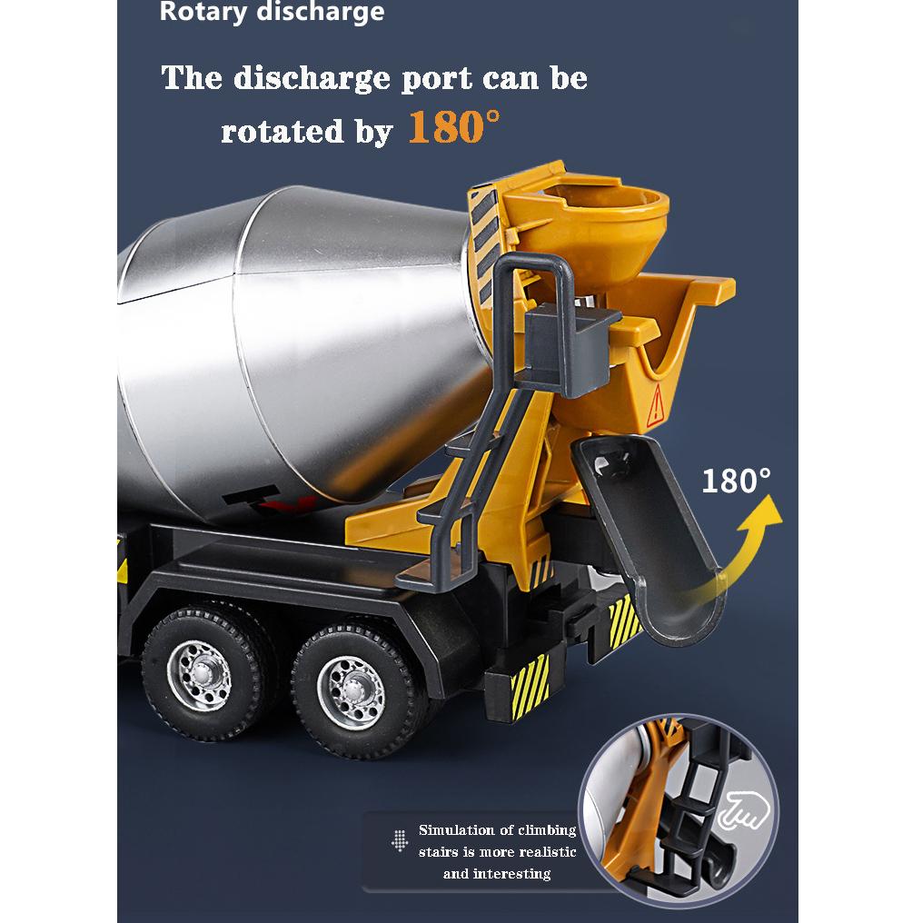 1/32 Scale Mixer Truck Alloy Car Model Diecasts Metal Toy Large Concrete Cement Truck Excavator Car Model With Sound And Light Collection Kids