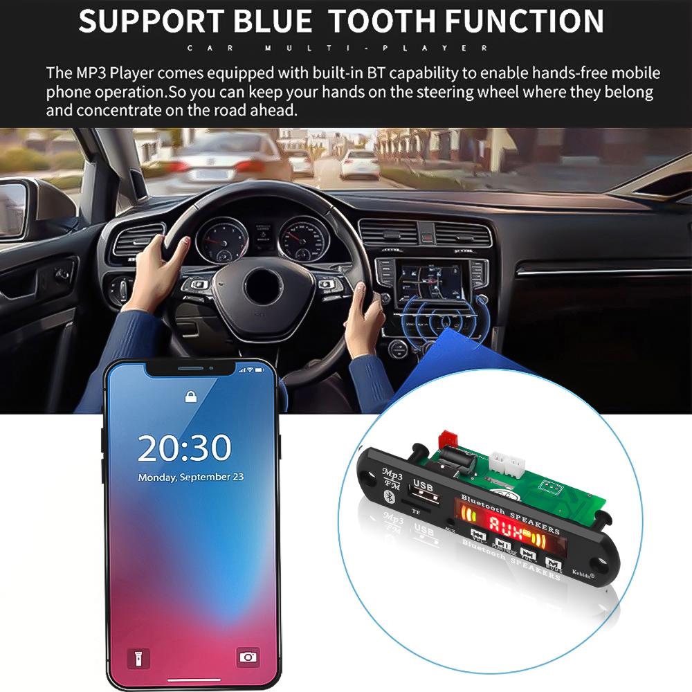Kebidu Car MP3 WMA Decoder Board Wireless Bluetooth 5.0 5V/12V Car Audio Module Support USB AUX TF FM Radio 2*3W Amplifier