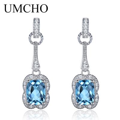 3.2CT Natural Blue Topaz Gemstone Earrings 925 Sterling Silver Earrings For Women Anniversary Birthday Valentine's Day Jewelry Gifts