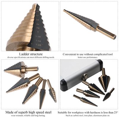 5pcs High Speed Steel 4241 Step Drill Bit Set Kit Round Shank Pagoda T-wist Drills Drilling Tool