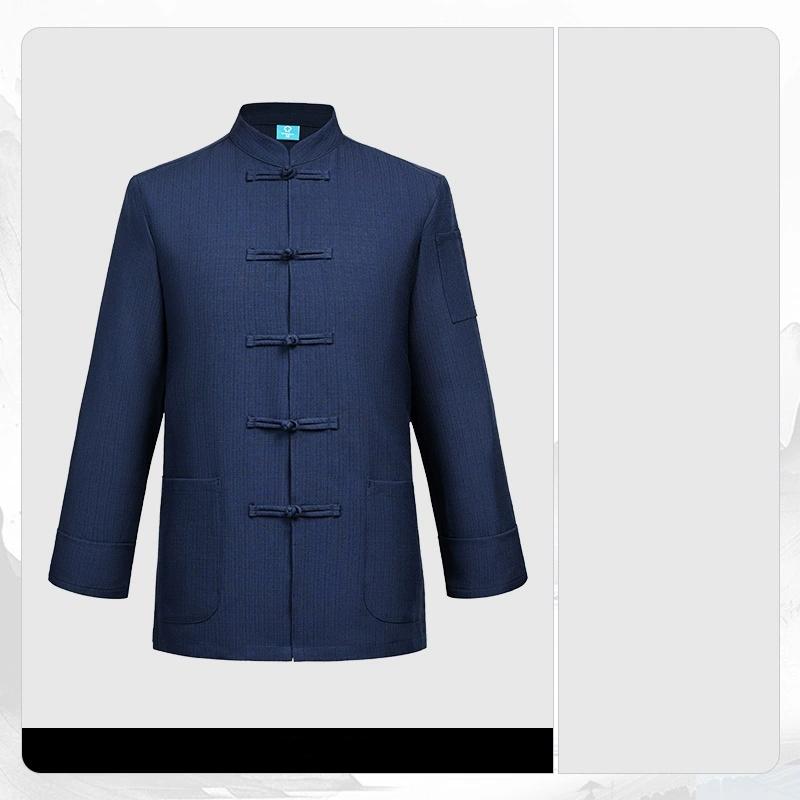 Four Seasons Chinese Style Cloth Buckle Chef Clothes Long-sleeved Slub Cotton Linen Catering Back Kitchen Work Clothes Chinese Style Plus Size