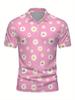 Men'S Short-Sleeve Shirt with a Flat Digital Print Design - Non-Textured