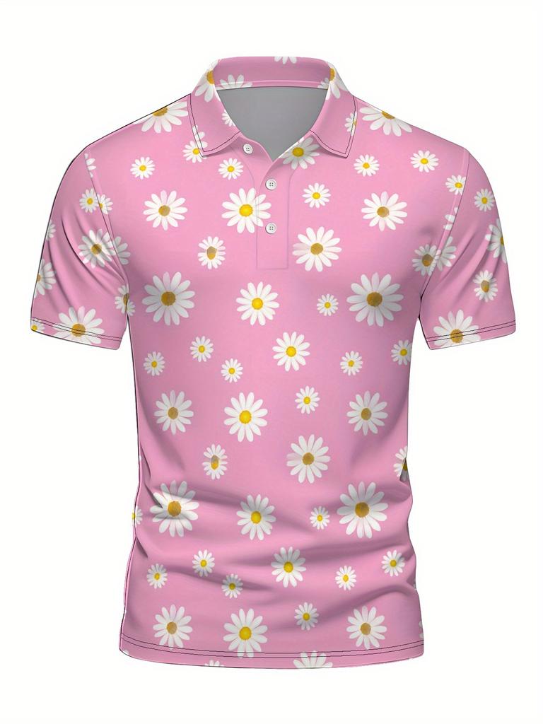 Men'S Short-Sleeve Shirt with a Flat Digital Print Design - Non-Textured