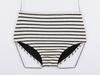 2023 Black & White Striped High Waist Backless Korean Bikini Two-Piece Swimsuit for Women