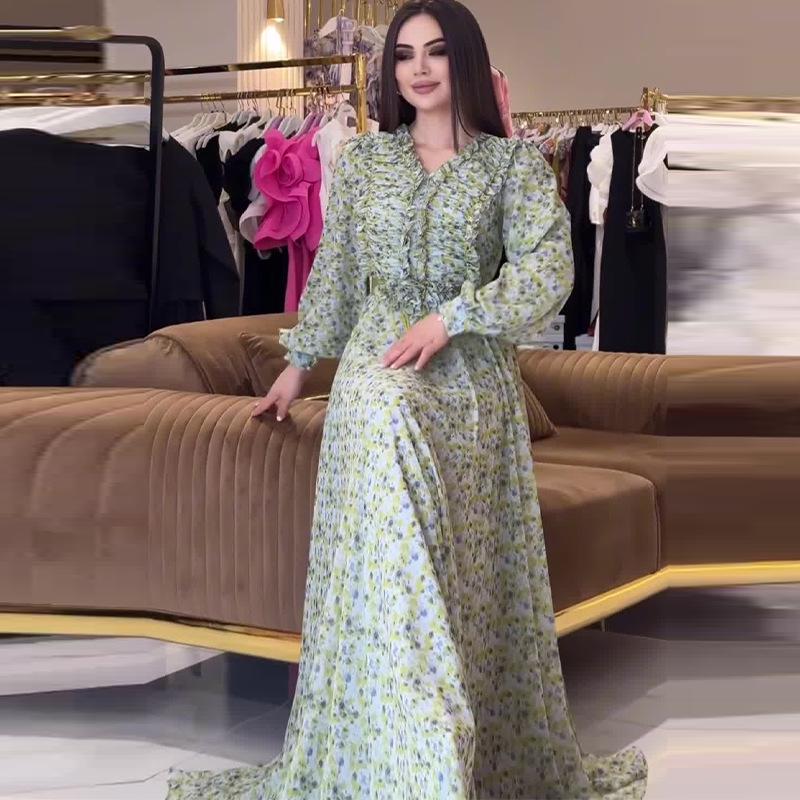 2024 Autumn Women's Elegant Long Sleeve Floral Casual Dress