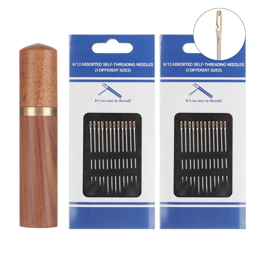 Mini Stainless Steel Household Needlework Wooden Needle Case Self Threading Needles Hand Sewing Needles Embroidery Sewing Tools