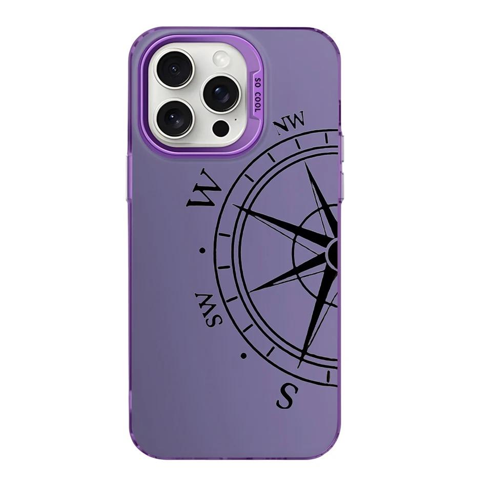 Fashion Vintage Compass Phone Case for iPhone 16 12 13 Mini 11 14 15 Pro Max XR 8 Plus Sturdy Hard IMD Plastic Shockproof Cover_